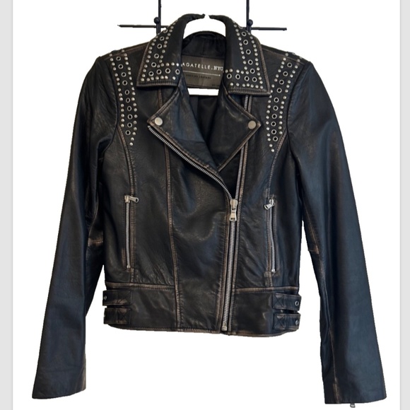 bagatelle Jackets & Blazers - Bagatelle NYC Asymmetrical Studded Genuine Soft Leather Moto Jacket Size S